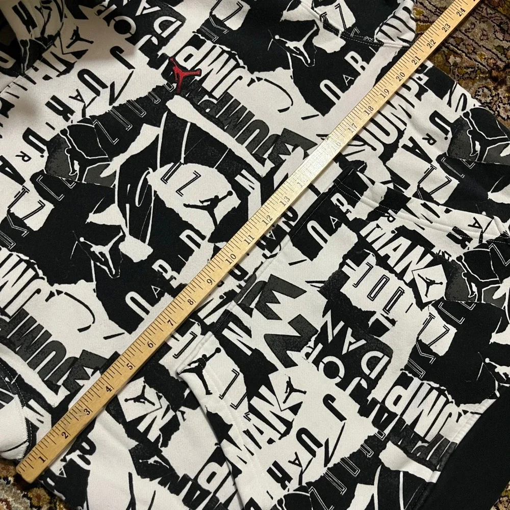 Jordan Jumpman Essentials All Over Print Hoodie Black White Graphic Mens Large